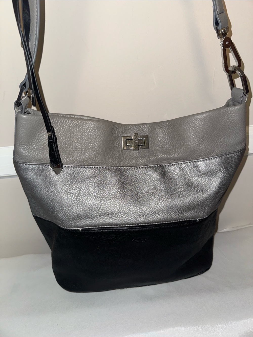 Gray and Black Leather Shoulder Bag